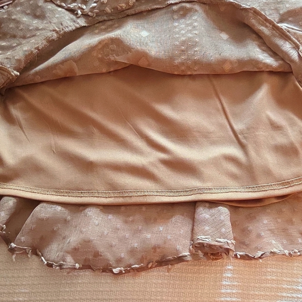 &Merci Elegant Tan Textured Women's Sheer Dress With Slip Under - Picture 6 of 8